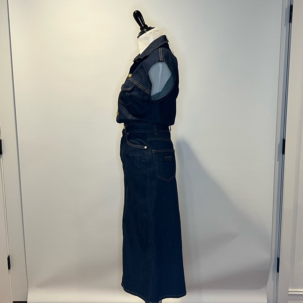 - NWT- GANNI - DENIM MIDI ROSE DRESS Size 2 - Picture 11 of 16